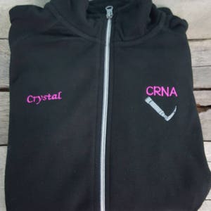 CRNA full zip custom fleece jacket Nurse Anesthetist lightweight full zip FREE PERSONALIZATION laryngoscope