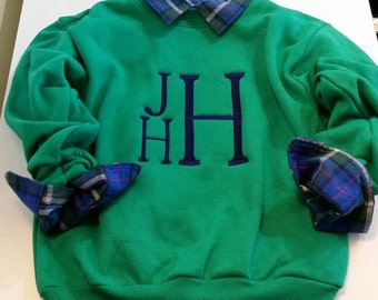 Boys Stacked Monogrammed Crewneck Sweatshirt Children Youth Large Monogram Block