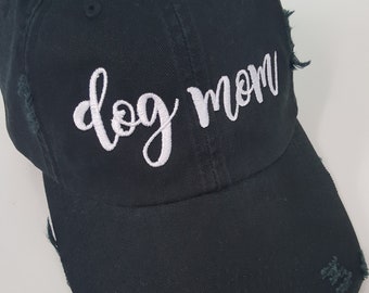 Dogmom hat, Distressed Hats- #dogmom-Dog Lover, Fur Mom, Dog Hat, Dog Mom Gift, Rescue, Mother's Day Hat