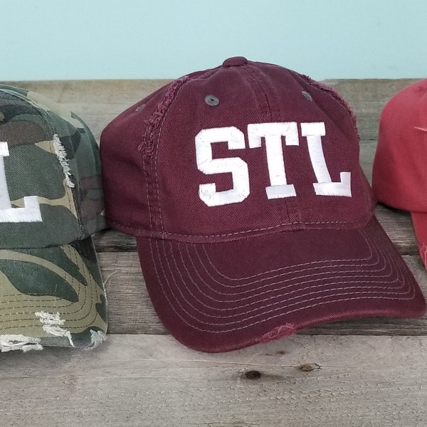 STL distressed hats- camo,red,black-saint louis,baseball hats, st.louis apparel