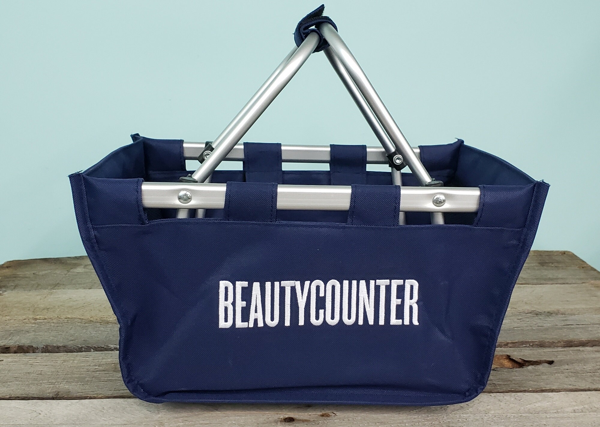 Beautycounter Market Tote Basket Navy Embroidered Small New Updated Logo Etsy