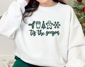 Tis the Season Embroidered Christmas Sweatshirt~coffee~gingerbread~snowflake~crewneck