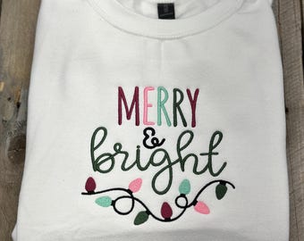 Merry and Bright Christmas Sweatshirt Christmas Lights Trendy Christmas Crewneck Winter Cozy Sweatshirt Christmas