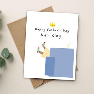 Joyeux roi de la sieste pour la fête des pères, carte pour la fête des pères, cadeau pour papa, grand-père, intérieur vierge fait main, fabriqué au Canada, A2 avec enveloppe