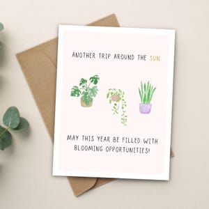 Un autre voyage autour du soleil, carte d'anniversaire de plante, cadeau pour un amoureux de la nature, aquarelle faite main, carte de voeux vierge, fabriquée au canada, carte a2