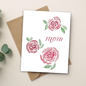 Carte pour maman, carte de fête des mères, cadeau d'anniversaire pour maman, roses aquarelles faites à la main, cartes de voeux vierges à l'intérieur, cadeau peint à la main, enveloppe A2