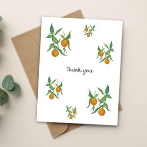 Carte de remerciement de clémentines peinte à la main, carte de voeux de fruit orange vierge à l'intérieur, cadeau de remerciement, fait main, a2 avec enveloppe, mignon coloré