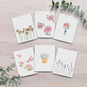 Lot de 6 cartes de voeux vierges, cadeau aquarelle fait main, cartes florales printanières, cartes en gros en gros, enveloppe A2, pas de carte de voeux vierge à l'intérieur