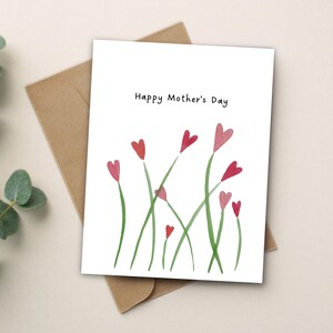 Carte de fête des mères aquarelle faite main, jolis coeurs et fleurs, carte A2 avec enveloppe, cadeau de fête des mères, joyeuse fête des mères à maman, grand-mère