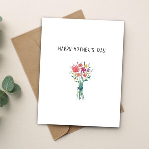 Carte de fête des mères aquarelle, bouquet de fleurs, carte vierge à écrire vous-même, carte aquarelle florale, cadeau de fête des mères, carte faite main, carte a2