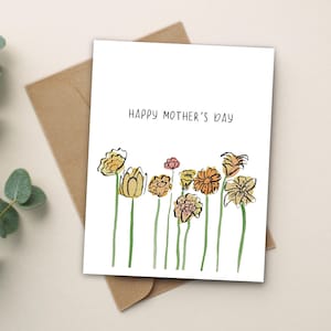 Carte de fête des mères aquarelle, fleurs jaunes peintes, carte aquarelle florale, cadeau fait main pour femme grand-mère, carte a2 avec enveloppe