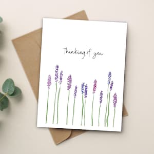Carte de sympathie aquarelle faite main, mes condoléances, cadeau en pensant à vous, fleurs de lavande peintes, cartes en gros, fabriquées au canada, a2