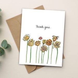 Carte de remerciement faite main avec fleurs jaunes, cadeau peint à l'aquarelle, carte de voeux vierge à l'intérieur, fabriquée au canada, cadeau pour les amoureux des fleurs