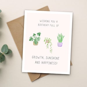 Je vous souhaite un anniversaire plein de soleil et de bonheur, carte d'anniversaire vierge, cadeau pour amoureux des plantes, amoureux de la nature, carte faite main aquarelle
