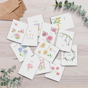 12 cartes de voeux de fleurs pour le mois de naissance, cartes florales aquarelles, cadeau fait main, années de cartes, A2 avec enveloppe, fabriquées au Canada