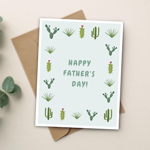 Carte de fête des pères heureuse, cadeau pour papa, aquarelle faite main, intérieur vierge, amateur de cactus, fabriqué au Canada, format A2 avec enveloppe