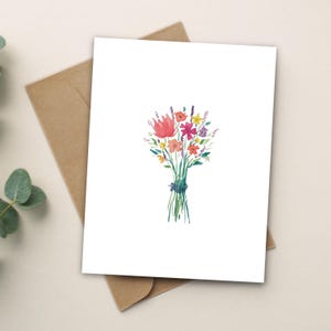 Carte de voeux bouquet de fleurs, carte de voeux aquarelle, écrivez votre propre message pour toutes les occasions, fait main, vente en gros, fabriqué au Canada, carte a2