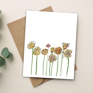 Carte de fleurs jaunes aquarelle peinte à la main, cadeau fait main, carte de voeux vierge à l'intérieur, toutes les occasions, amoureux des fleurs et de la nature