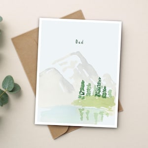 Carte pour papa, carte aquarelle faite main, cadeau pour la fête des pères, chaîne de montagnes et forêt, amoureux de la nature, peinte à la main, A2 avec enveloppe, Canada