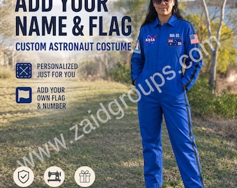 Blue NASA Inspired Astronaut Suit for All Ages, Personalized Kids Adult Space Costume, Custom Name Number Space Explorer Jumpsuit