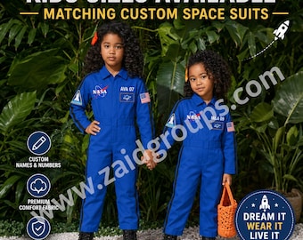 Blue NASA Inspired Astronaut Suit for All Ages, Personalized Kids Adult Space Costume, Custom Name Number Space Explorer Jumpsuit