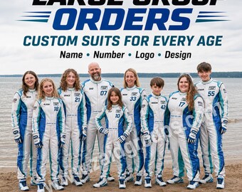 Custom Large Group Racing Jumpsuit Order, Personalized Matching Motorsport Suits for Teams Events, Name Number Logo Group Uniforms