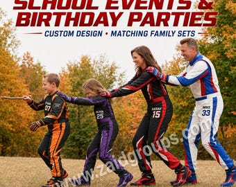 Custom School Event Jumpsuits, Personalized Matching Motorsport Outfits for Students Teams, Name Number Logo Group Costumes