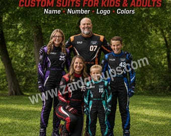 Custom Family Matching Racing Jumpsuit Set, Personalized Motorsport Costumes for Kids Adults, Name Number Matching Outfits