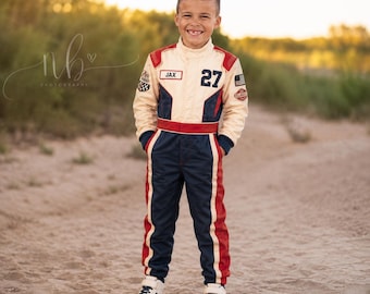 Retro Racing Suit, Custom Vintage Motorsport Jumpsuit for Kids Adults, Personalized Name Number Classic Race Costume