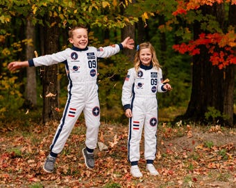 White Astronaut Suit, Personalized Space Explorer Costume for Kids Adults, Custom Name Number Astro Jumpsuit for Cosplay Events