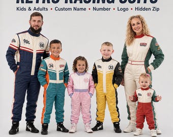 Retro Racing Suit, Custom Vintage Motorsport Jumpsuit for Kids Adults, Personalized Name Number Classic Race Costume