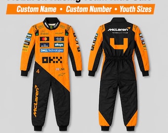 Combinaison de course McLaren pour enfant, nom personnalisé, inspirée de Lando Norris et Oscar Piastri