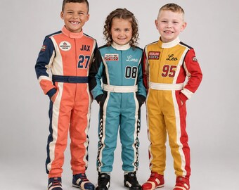 Retro Racing Suit, Custom Vintage Motorsport Jumpsuit for Kids Adults, Personalized Name Number Classic Race Costume