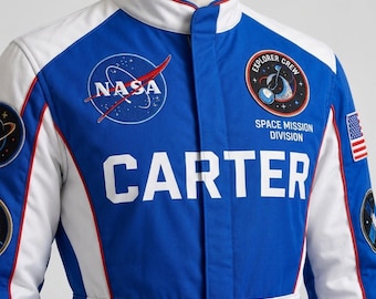 Blue White NASA Inspired Astronaut Suit for All Ages, Personalized Kids Adult Space Costume, Custom Space Explorer Jumpsuit