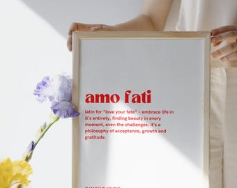 Impression d'art mural Amo Fati, affiche de citation inspirante, art de la philosophie latine, décoration intérieure motivante, impression de pleine conscience, téléchargement numérique