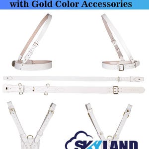 Sam Browne White Leather Belt with Crossover Shoulder Strap, British Military Belt with Golden Accessories, Vintage Uniform Accessory Gift