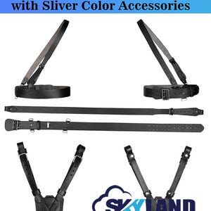 Sam Browne Black Leather Belt with Crossover Shoulder Strap, British Military Belt with Silver Accessories, Vintage Uniform Accessory Gift
