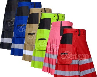 Firefighter Kilt Tactical Utility Kilt | 100% Cotton | Scottish Cargo Design | Reflective Trim | Custom Fit | Pick Your Color