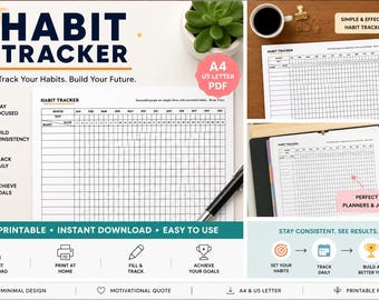 Minimalist Habit Tracker Printable | Daily Monthly Goal Planner (A4/Letter PDF)
