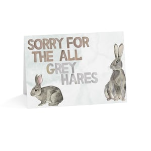 Divertida tarjeta de disculpas / Lo siento por todas las liebres grises / Tarjeta de felicitación con un divertido conejito de acuarela