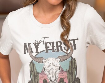 Women's Not My First Rodeo Vintage T-Shirt - Funny Cowgirl Bull Riding Graphic Tee