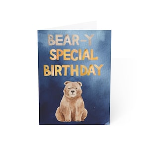 Cartão de aniversário especial com urso | Trocadilho fofo com urso em aquarela, cartão de aniversário de animal engraçado