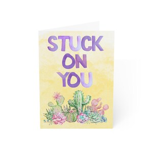 collé sur vous carte de vœux | Carte de jeu de mots cactus mignon, carte d'amour ou d'amitié