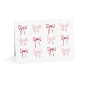 Biglietto d'auguri con fiocco rosa / Biglietto con motivo a nastro acquerellato, cancelleria femminile per ogni occasione