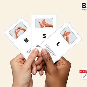 BSL Alphabet Flashcards Printable, Learn British Sign Language Alphabet, Fingerspelling, BSL for Beginners