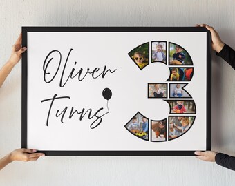 3rd Birthday Photo Collage: Custom Number 3 Print (Digital Download)