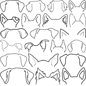 Dog Breed Ears Svg Bundle, Drawn Dog Ears Outline,Clipart For Tattoo Design, Pet Love