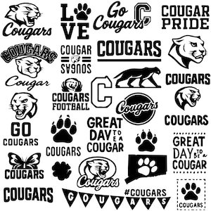 Cougars SVG-bundel, Cougar school mascotte svg, School Spirit Cougar svg, wilde dieren Svg, | Cougars Paw Svg, Cougars Cutfile, Cricut