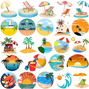 Beach Scene SVG Bundle, Beach Palm Tree Svg, Beach Scene Clipart, Beach Cut File For Circut, Summer Beach Silhouette, sunset landscape