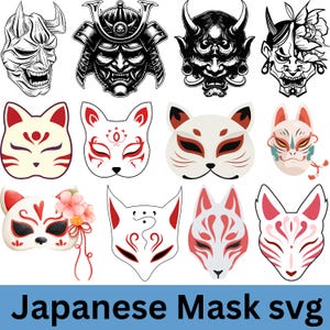 Japanese Mask SVG Bundle, Demon Mask svg, Demon God Asia, Samurai Mask clipart, Samurai Head, Oni Head, Devil Face SVG,
